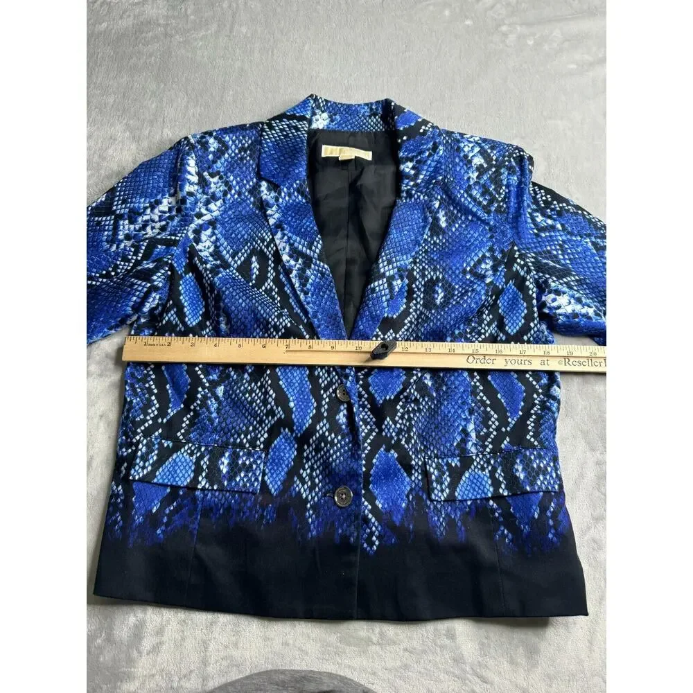 MICHAEL Michael Kors Blazer Womens 6 Black Blue Reptile Animal Print 3/4 Sleeve